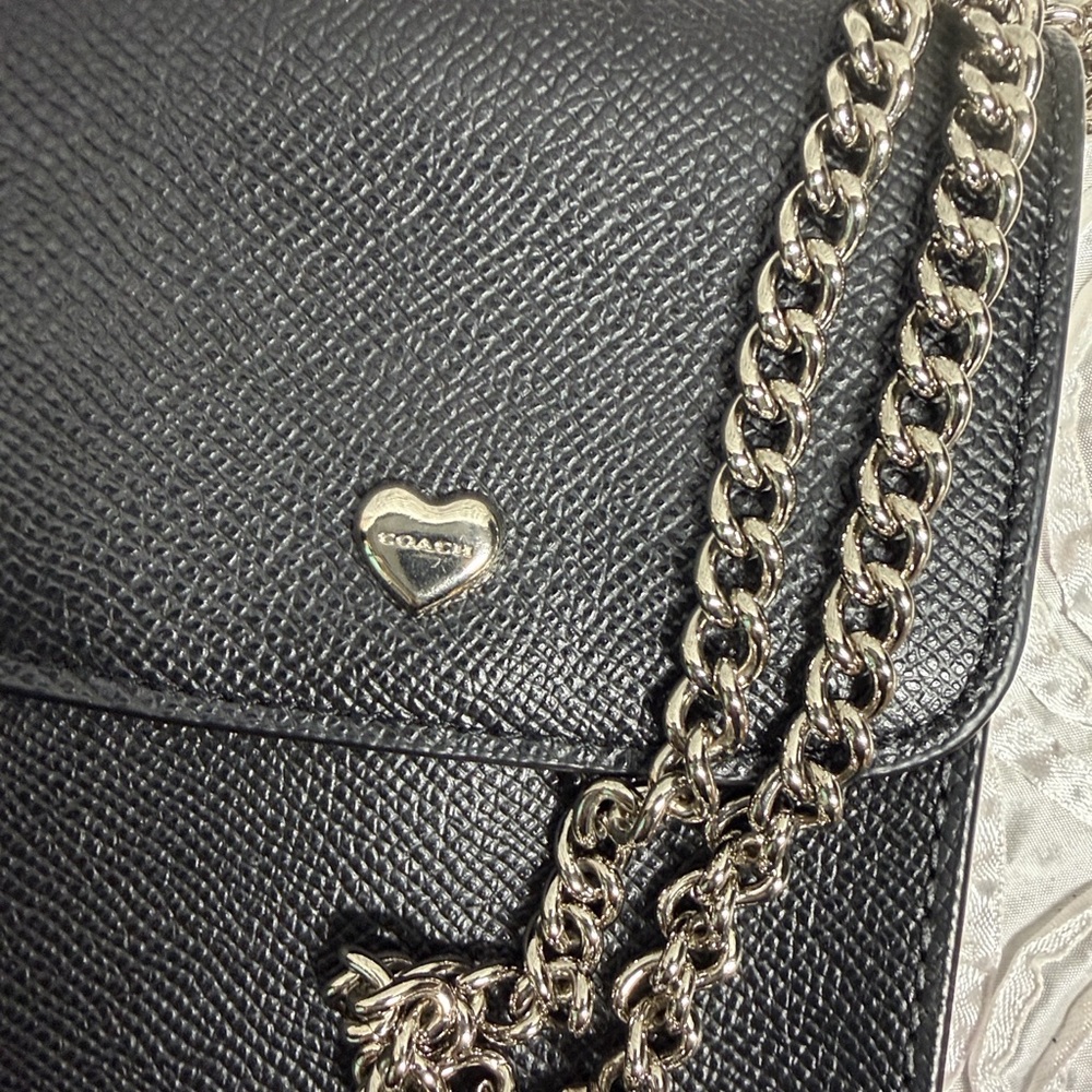 Coach North/South Leather Crossbody Phone Bag with Silver Chain - Picture 9 of 14